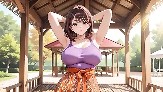 Hentai-schönheit mit dicken titten hüpft leidenschaftlich auf der tropischen Veranda - tropfnass!