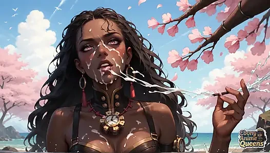 The Nasty Ebony Goddess Gives a Cherry Blossom DT by the Ocean
