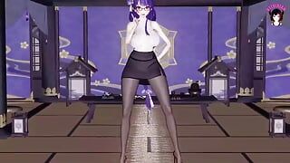 Genshin Impact - Raiden - сексуальная ofiice в колготках + танец с юбкой + секс с огромным членом