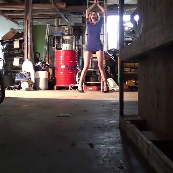 Irena Tied to Ladder Ballgagged Titgrabbed