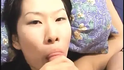 Sexy asian girl with tattoos sucks her own pussy juices off a nice big dick