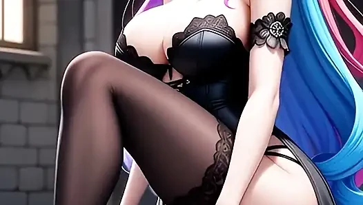 Boyalı saçlı hentai gotik kızlar büyük göğüslerini gösteriyor 1