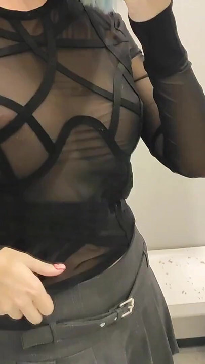 Try on transparent sexy clothes in a mall. Look at me in the fitting room and jerk off to my tits, I like it. | Clip 2