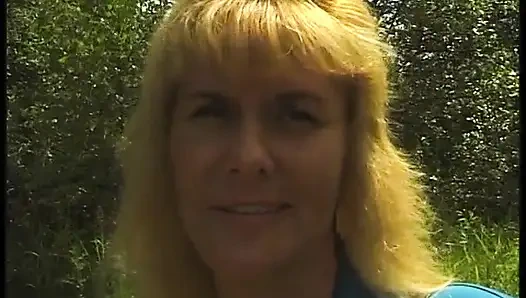 Hairy blonde mature have a nice time outdoors