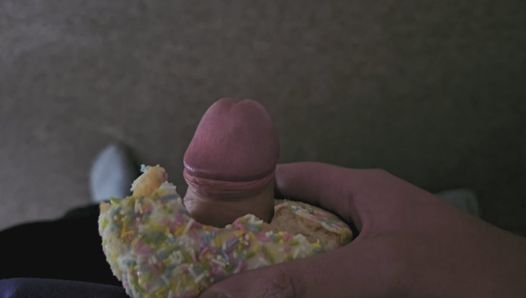 Husbands Fat cock fucks a doughnut