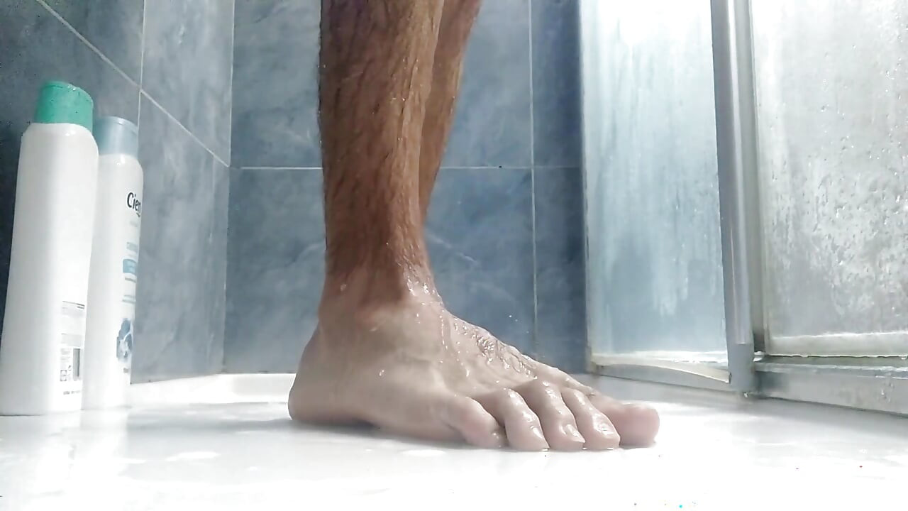 Would You Like to Cum on My Feet? Bath Them with Your Sperm Please! Sexy Feet Boy Play in the Shower