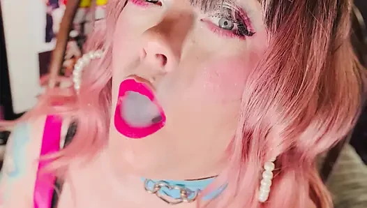 Tina Snua Is Stunning In Pink Leather & Chain Smoking - BBW OMI OME Snap Inhales Drifting Smoke