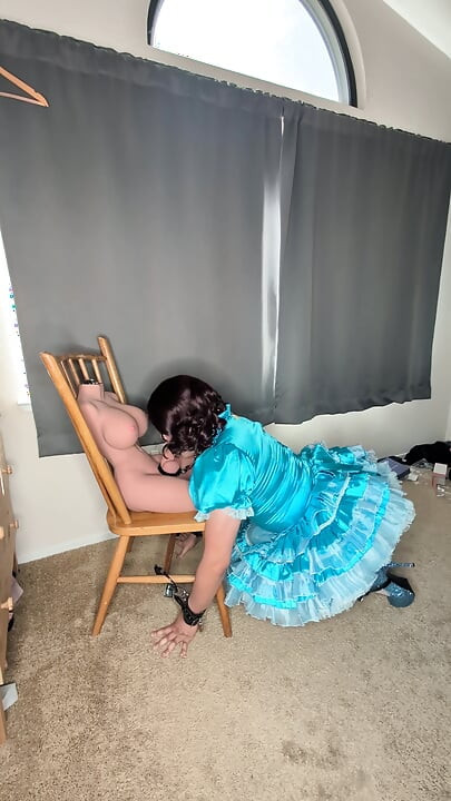 Sissy Maid Gets Her Collar Locked to Her Doll's Cock!