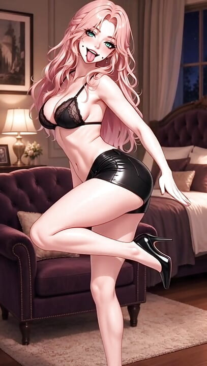 Anime slim perky  pink hair punk girl dirty talk strip tease and  encourage you pov