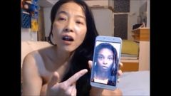 Fit sterke Chinese vrouw degradeert gezicht foto van zwarte dief-a