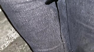 4K60 Slow-motion wetting my black jeans outside at night