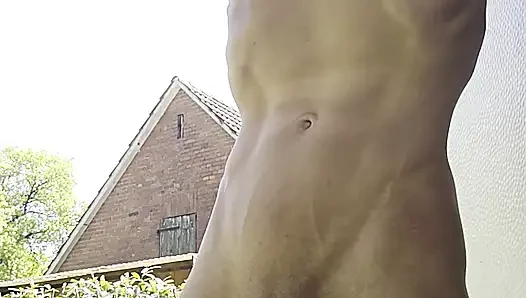 Skinny boy naked pissing und sperm. Piss n sperm flows from big uncut dick outdoor