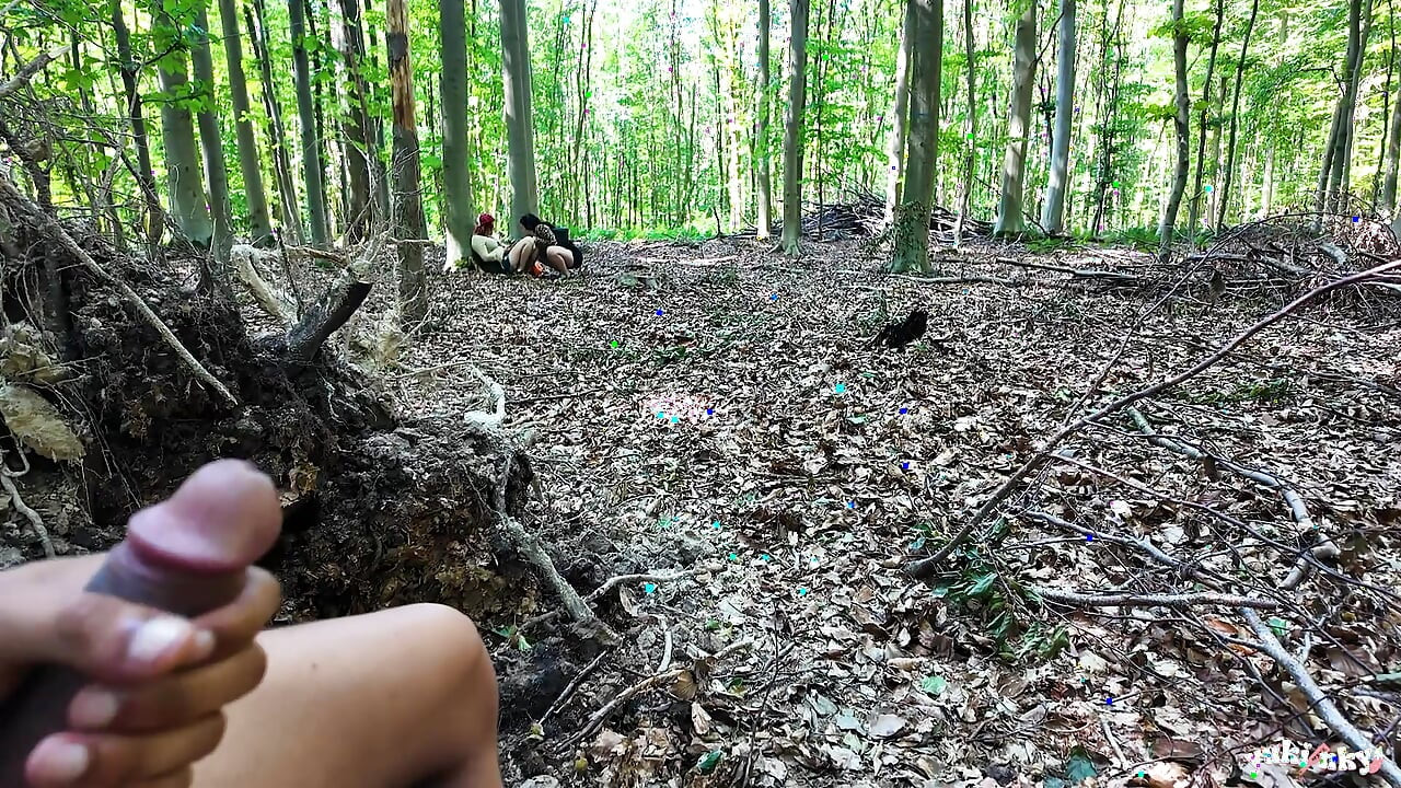 A voyeur in the forest fucks 2 bitches