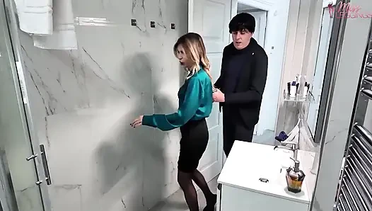 Mother-in-law Saleswoman in Jewelry Store Gets Fucked in Ass by Her Stepson-in-law and Store Manager to Avoid Dismissal