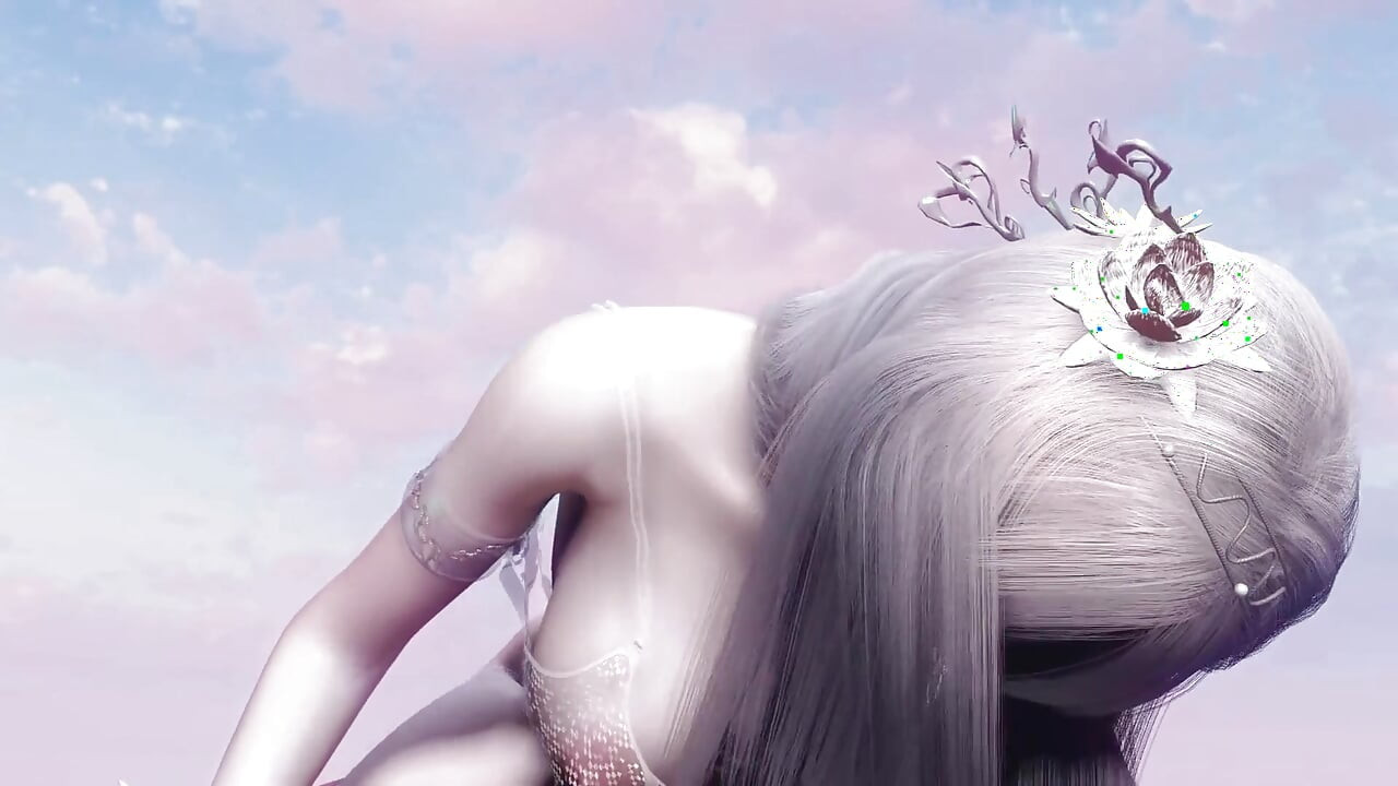 3D cosplay modelka s velkými prsy sedí na velkém ptákovi