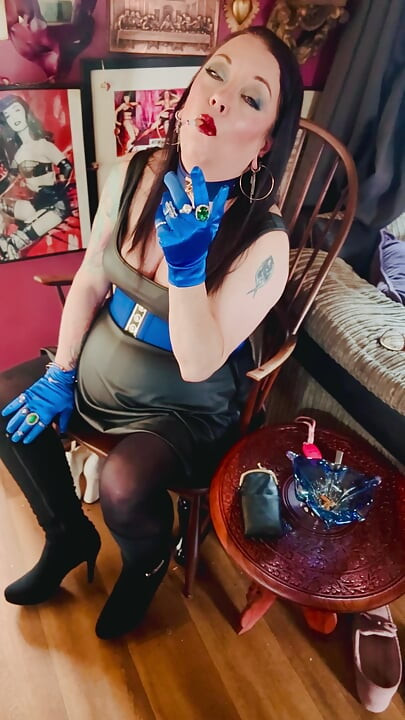 Boots, Gloves & A Cigarette! Tina Snua Smoking A Cig In Knee high Boots - OMI OME Snap Inhales Drifting