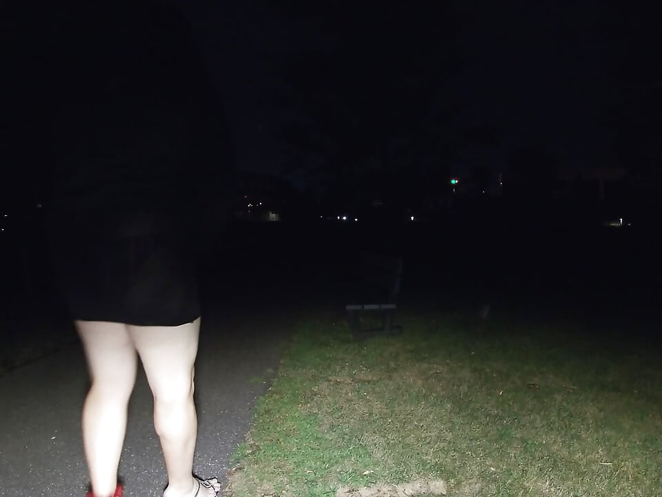 Gece vakti olgun cd açık havada eğlence parkta tek başına