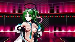Синий Архив Yuuka наполовину обнаженный танец, хентай MMD 3D, темно-зеленый цвет волос, правка Smixix