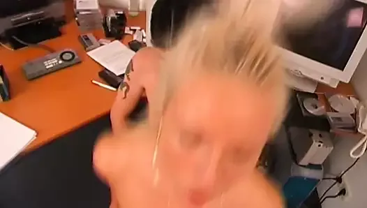 Hot blonde German slut pleasing a dick in the office