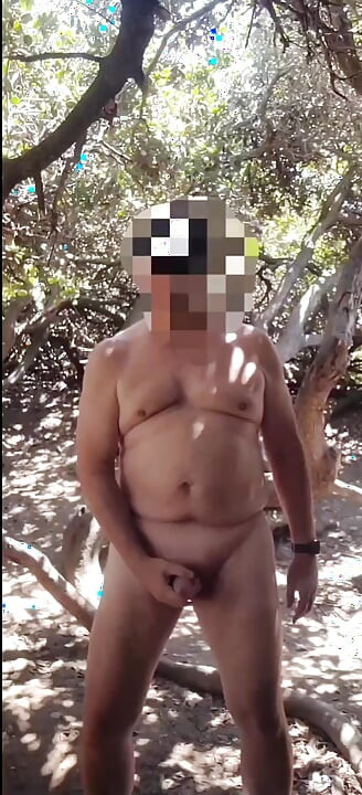 Stroking and swallowing cum in a secluded outdoor spot