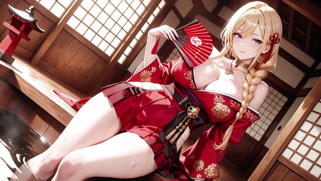 Red & Black Miko! Forbidden Shrine Prayer, High-Slit Hakama Exposure, Golden Goddess's Wet Gaze!