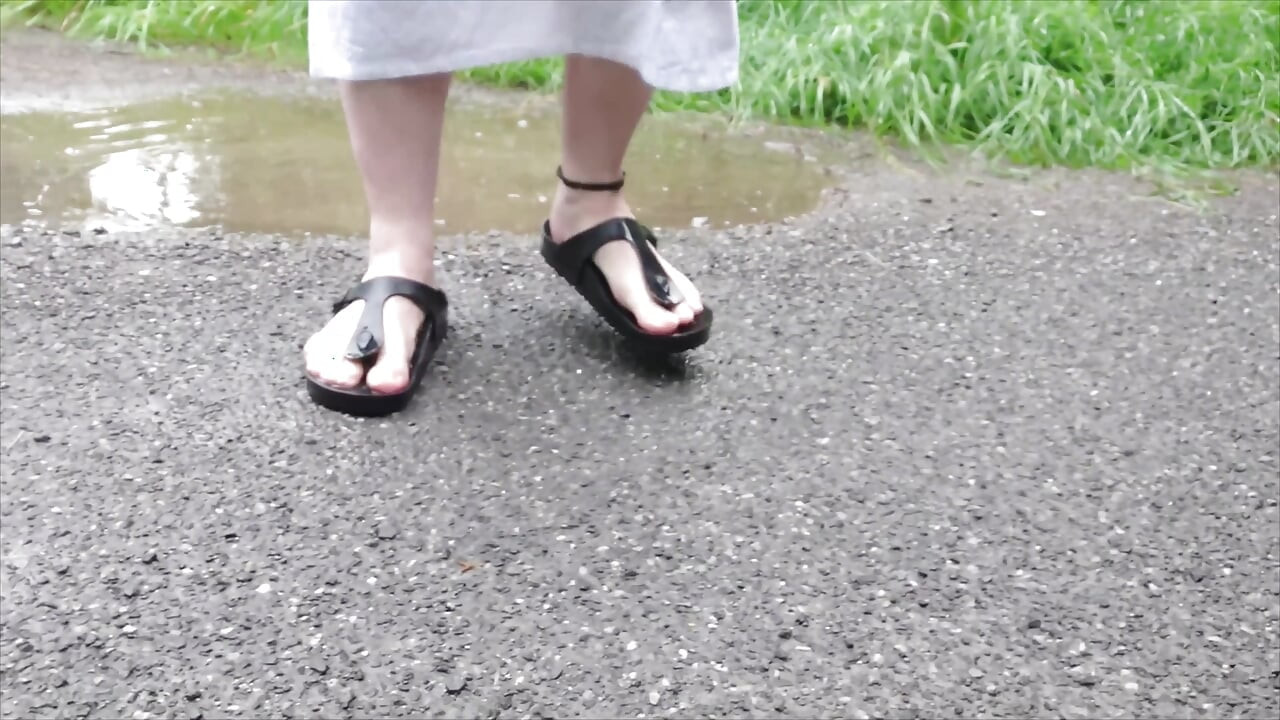 Los Pinos Montanos De Birkenstock Se Divierten En El Charco De Lluvia