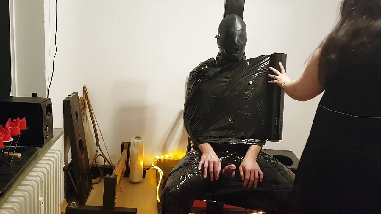 Foil Bondage Slave Part 2 - Cling Film Mummified and Edged to Madness