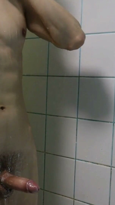 passionate muscle stud takes a shower after work and gets carried away with his beautiful cock under the streams of warm water | Clip 1