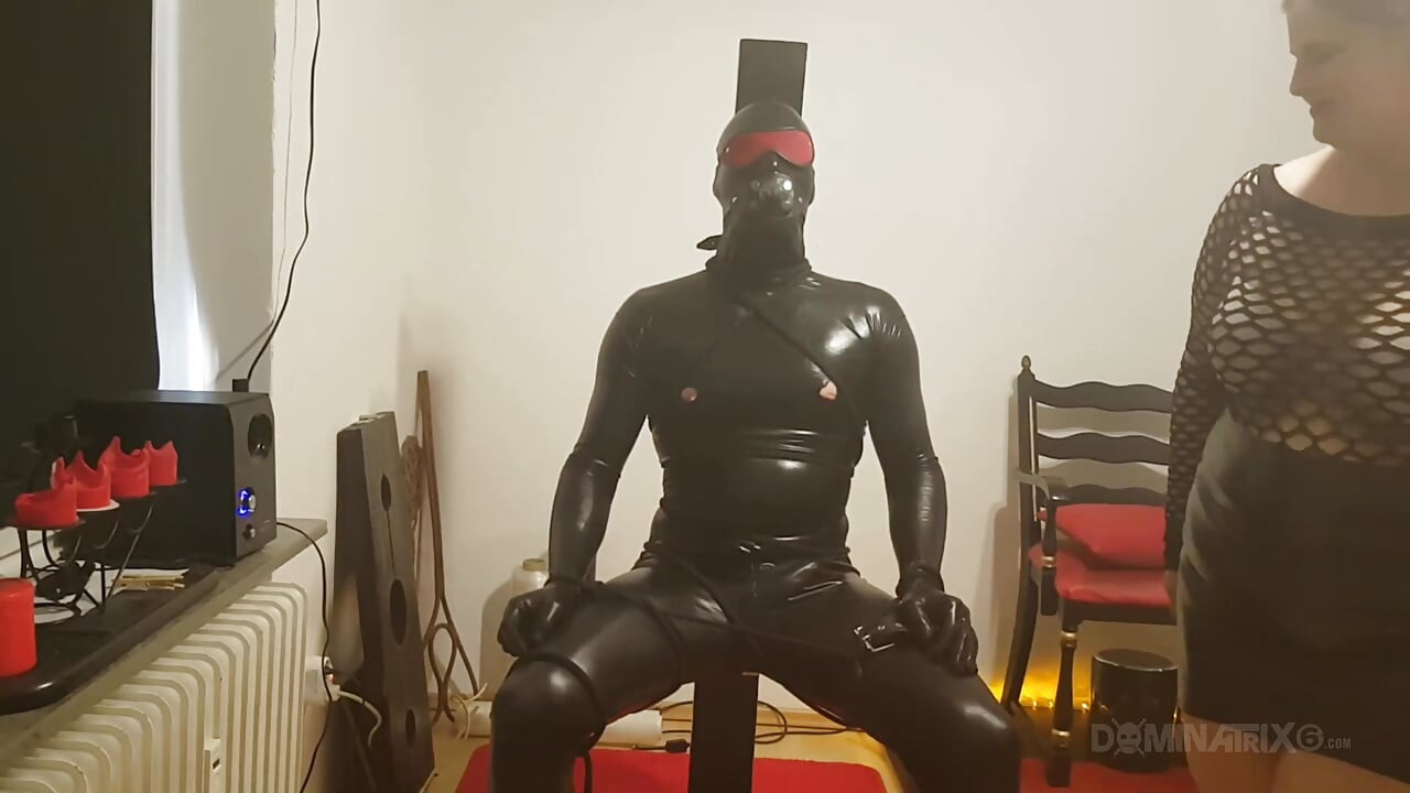 Golden Shower Fetish - Mature Domme Drenches Latex Slave