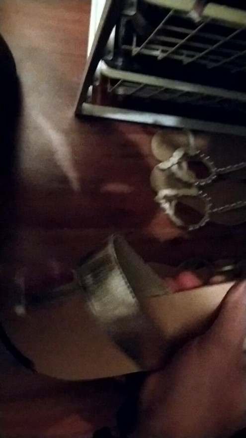 Playing with my neighbour's sexy sandals. I nearly got caught. No cumshot, but I was close!