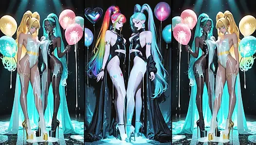 Аниме получает сперму, поцелуй со спермой и глотает