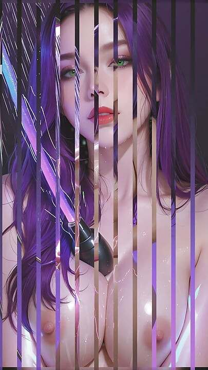 美丽的裸体女人与葡萄紫罗兰头发淋浴喷雾在阴蒂上