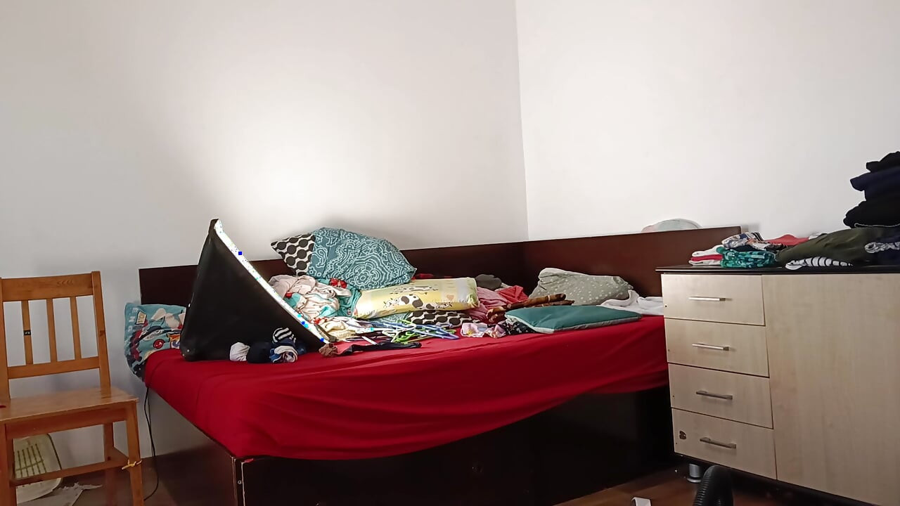 Amateur wife vacuuming in the bedroom. Amateur wife gives me a handjob until I cum.