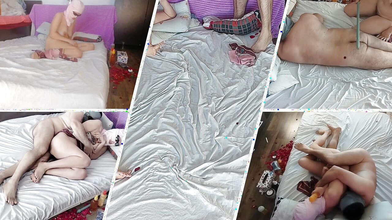 Amateur couple crazy sex in the bedroom. Sexy wife dries her hair.