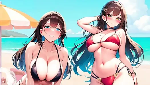 Spanisches rollenspiel WICHsanleitung – hentai-mädchen geben dir eine kollektive masturbation am strand.