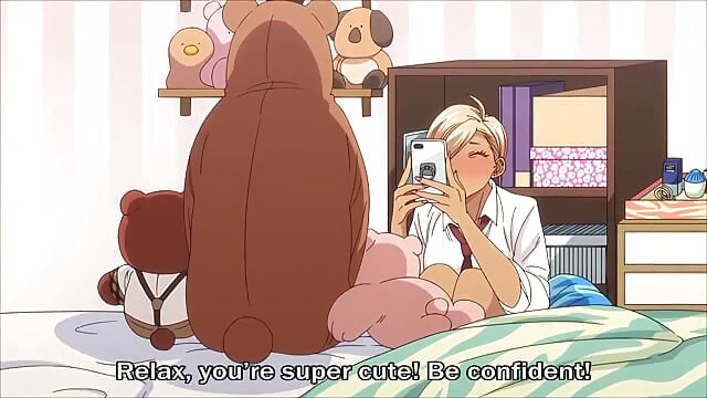 Sexy tanned gyaru loves to fuck her quiet plain friend in a bear suit