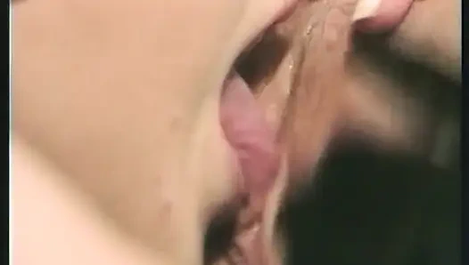 Lesbo babes lick each others cunts then fuck with  a huge dildo