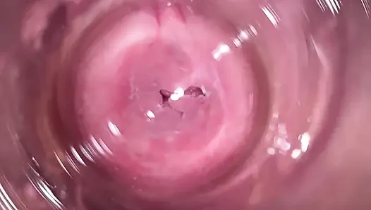 Camera deep inside Mia's teen creamy pussy