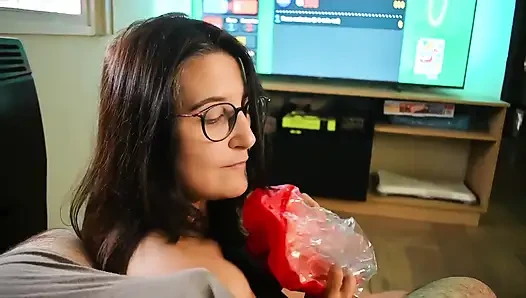 POV Blowjob and Beachball Blow Playing Games - Bunny Looner