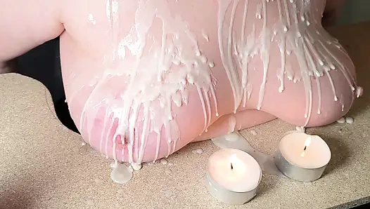 Breasts with hot candle wax and then beat