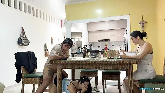I fuck my girlfriend's daughter 18+ at the table while she doesn't see us!