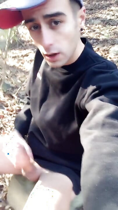 Huge Cumshot on Black Shirt in the Park