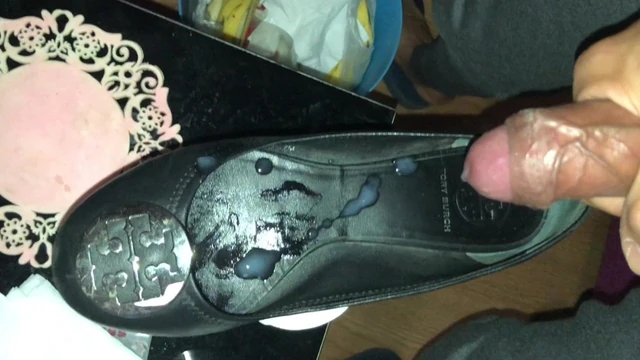 Fuck and cum black Tory Burch flat shoes