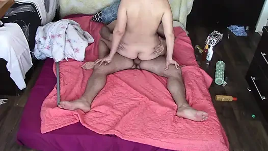 Amateur couple crazy sex in the bedroom.