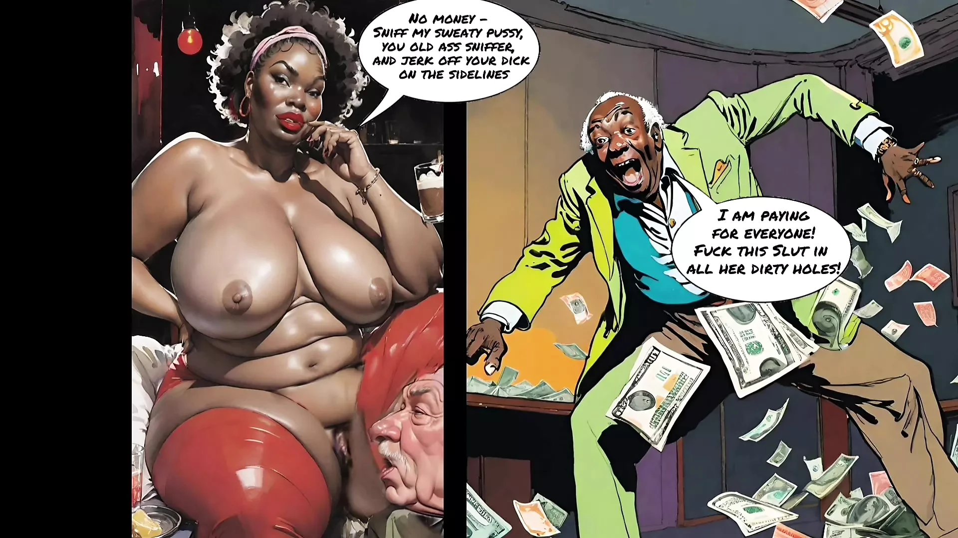 Ebony Mistress And Rich Old Cuckold's. Comic Animation.Cartoon