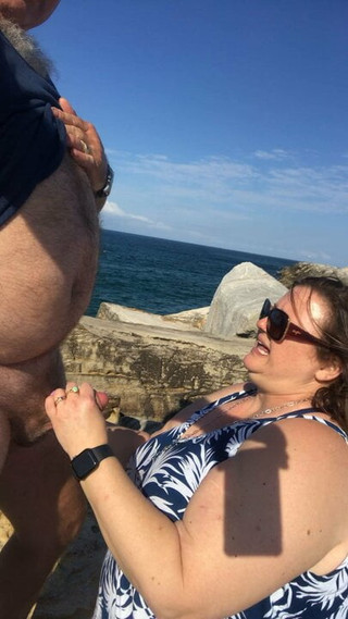 BBW sucking cock at the beach