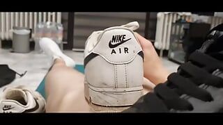 Nice cock stuck in sneakers in it and comes
