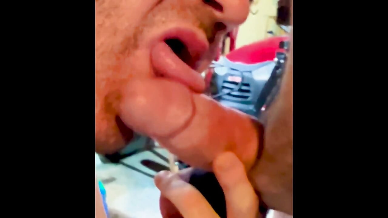 Construction Stepdad Has Fun in the Garage with His Buddy