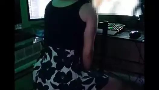 TGirl Gets Ass Fucked by Machine while Watching Porn