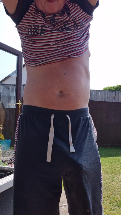 Older Dad revealing all in the garden!